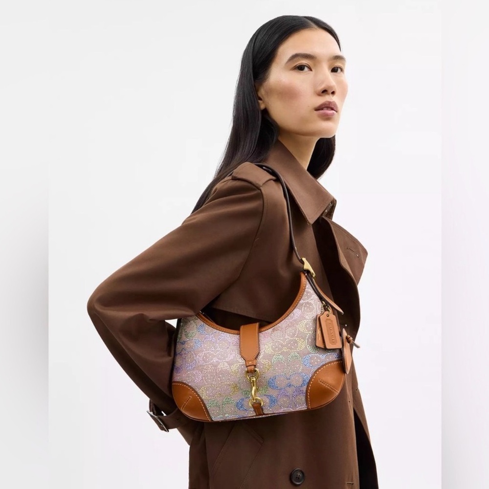 Coach Hamptons Hobo Bag Crystal Signature Jacquard Rainbow Multi
